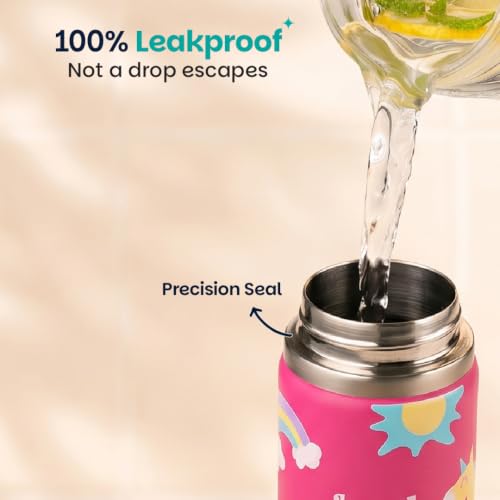 Image of Basil HydraPop 600ml Stainless Steel Water Bottle for Kids | Insulated Hot & Cold Thermos Sipper Bottle | Leakproof School Bottle | Pixie Dash