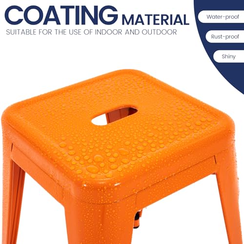 Image of Brage Living 18 Inch Industrial Metal Stools Set of 4, Stackable Classroom Stools, Backless Metal Dining Chairs for Indoor Outdoor, Kitchen Short (Orange)