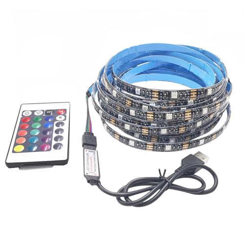 Vrabocry 13.12ft 5V USB LED Strip Lights 4m 5050 RGB Light with Adjustable Colour and Brightness 24key Remote Control Waterproof Flexible Led Tape Adhesive TV Backlights Decoration