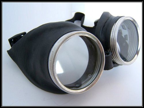 Steampunk Goggles - Black leather - Clear Lenses