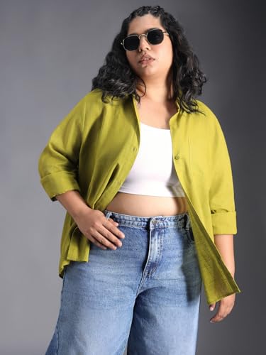 Image of High Star Women Classic Spread Collar Curved Cotton Oversized Casual Shirt