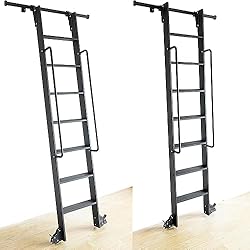 Kit De Riel De Escalera Rodante con Gancho For Ático De 3.3 Pies A 26.2 Pies, Kit Completo De Riel Rodante For Biblioteca Deslizante (sin Escalera), Rodillo De Piso con Freno, Superficie Negra (Size