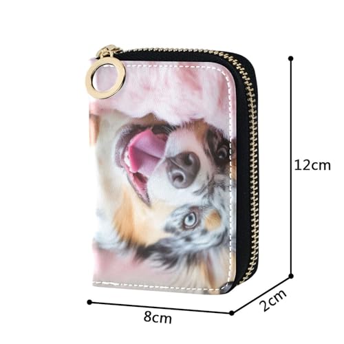 Playful Australian Shepherd Relax Women's Wallet Zip Around Credit Card Protector RFID Blocking Zippered Zipper Wallet with Coin Pocket3