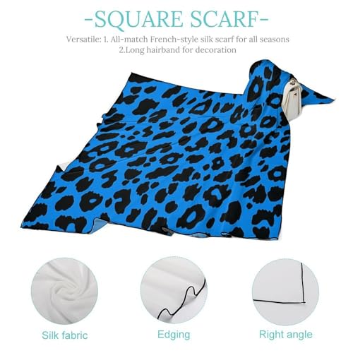Blue And Black Leopard Print Women Hair Scarf Square Silk Like Head Scarves Handkerchief Satin Neck Scarf4