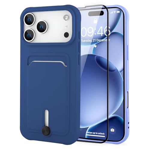 MZELQ Compatible with iPhone 17 Pro Case 2025 Card Holder -Blue