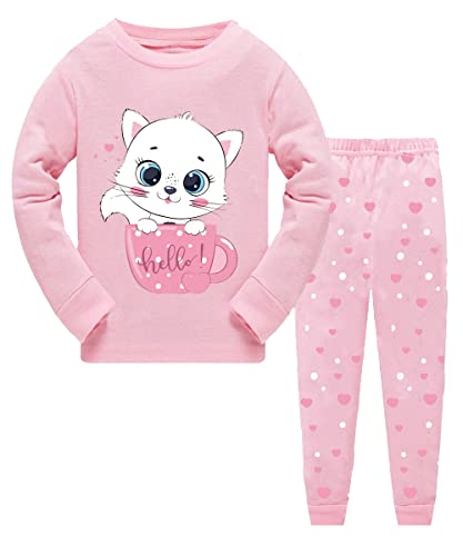 LXKA Mädchen Schlafanzug, #1a Cat-Mädchen, 7-8 Jahre