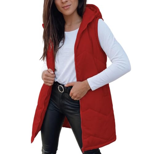 Long Puffer Vest Women Hood Zip Up Quilted Sleeveless Jacket Fall Winter - image 1