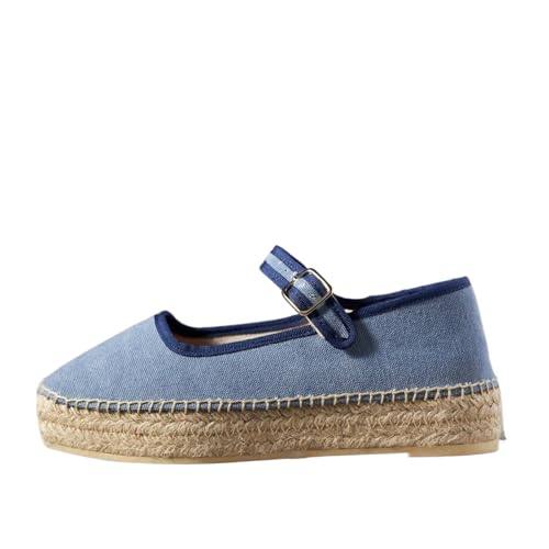 keleimusi Women's Mary Jane Espadrilles Flats Platform Espadrilles Woven Outsole Flats