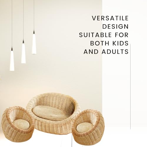 Playlearn Wicker Couch & Chair Set Outdoor Seating For Children Wicker Garden Furniture -Three Piece Wicker Chairs for Garden-Conservatory Furniture Chairs Perfect for Reading&Relaxing - Image 5