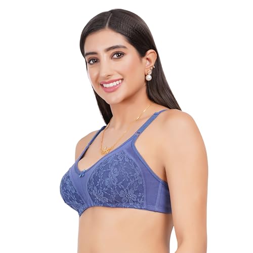 Image of Lace Non Padded Bra in B, C and D Cup for Women - Made of Pure Cotton Full Coverage Over Size Non Wired Pushup Soft Cup for T-Shirt Saree Dress Sports Garment for Daily Use Everyday
