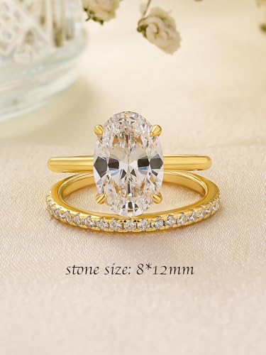 3.5CT Oval Cut Engagement Ring Set for Women, S925 Sterling Silver 5A Cubic Zirconia Simulated Diamond Bridal Wedding Band Set2