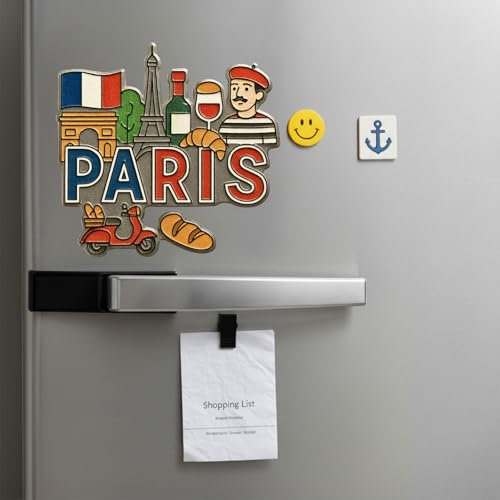 Image of Souvenir Fridge Magnet | 4x3 Inch Collectible Travel Decor | Strong & Durable Refrigerator Magnet with Iconic Landmarks for Travelers (Paris)