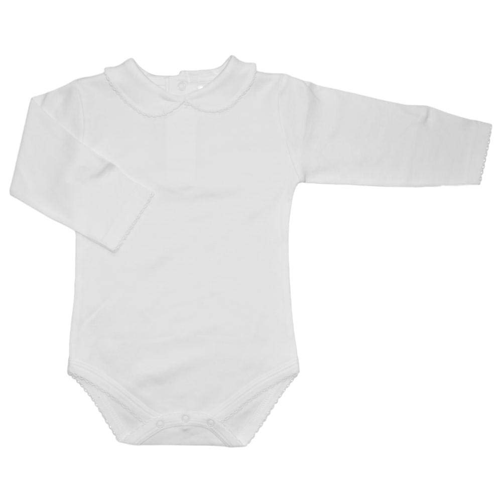 CARLINO Peter Pan Collared Onesie - Long Sleeve, Extra Soft, 5 Colors Available (12-18 Months, White)