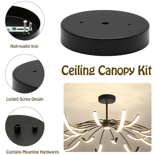 Image of Biaungdo 5 Inch Ceiling Lighting Canopy Kit, Black Canopy Kit for Metal Pendant Light, Chandelier Ceiling Light Plate Cover with All Mounting Accessories for