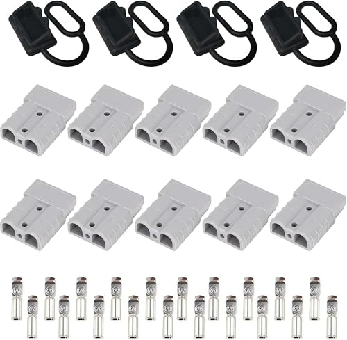 10 Stück Batterieanschluss für Anderson stecker 50a 600V 50Amp Batterie Schnellanschluss Stecker mit 4 Stück Staubschutzkappen für Gabelstapler Wohnwagen Autos Boote Solaranlagen