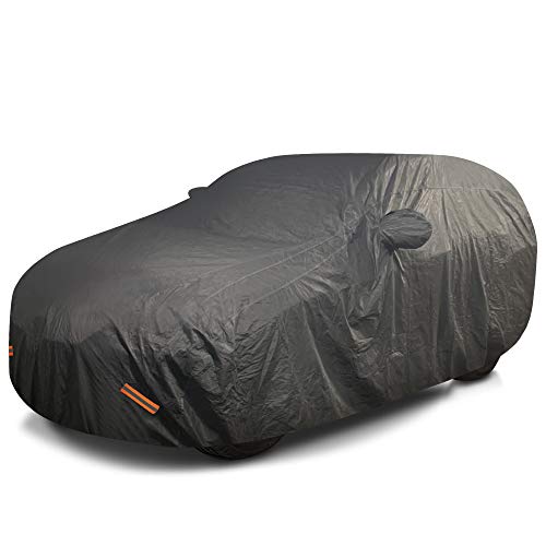 Mockins 190’’x75’’x72’’ Heavy Duty Car Cover Waterproof All Weather |Extra Thick Waterproof Car Cover for Snow,Rain |250g PVC Cotton Lined Car Covers for Automobiles + Reflective Strips, Mirror Cover