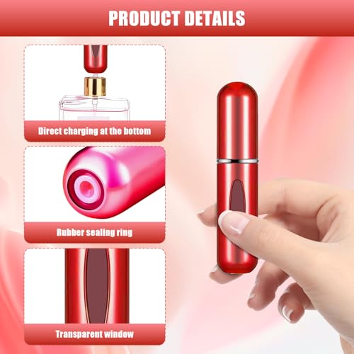 Image of Portable Mini Perfume Atomizer Bottle, 5ml /0.17oz Refillable Spray, Scent Pump Case, Travel Atomizer (Matte Red)