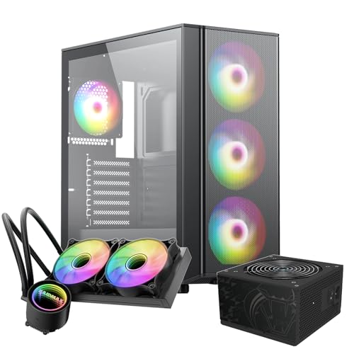 Gabinete RAIDMAX X606 AI PC Bundle, Torre Media ATX con Panel de Malla Frontal, 3 Ventiladores ARGB de 140 mm, Enfriador Líquido de 240 mm y Fuente de Alimentación de 750 W 80+ Gold PCIe Gen 5 ATX 3.1 miniatura 1