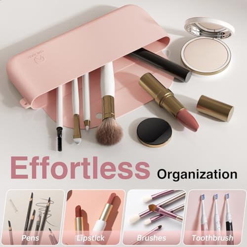 Silicone Makeup Brush Holder And Beauty Sponge Case, Travel Makeup Brush Case With Magnetic Closure, Makeup Sponge Holder 2 In 1 Stand Storage For Quick Drying Khaki2