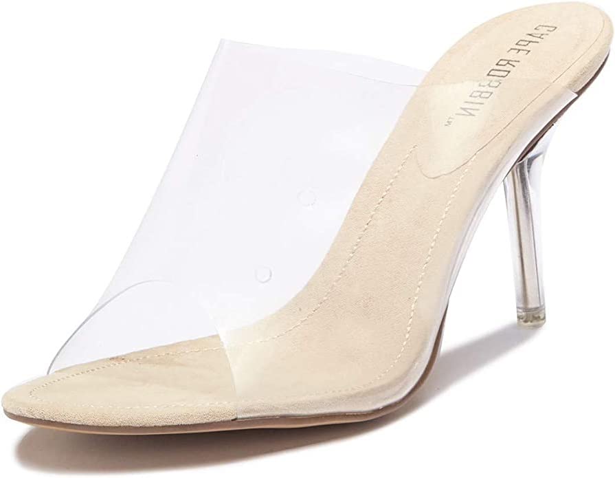 Cape Robbin Allure Clear Nude Transparent Glass PVC Mule Open Toe Stiletto Pump