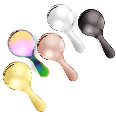 Dessert Spoon Stainless Steel, 18/10 Soup Spoons, Modern Thick Short handle 304 Stainless Steel Korean Spoon,Metal Spoons for Dessert,Milk,Tea,Coffee, Set of 5 Cover