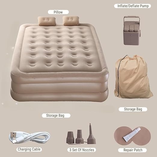 Image of Double Air Bed, Inflatable Mattress with Free Electric Pump, Quick Self-Inflation /Deflation Guest Air Mattress, Blow Up Bed for Home Camping Versatile Sofa Cum Air Folding Sofa Bed (Double Air Bed)
