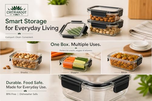 Image of PET Transparent Storage Containers Set of 4 (300 ml) | Airtight Small Kitchen Boxes for Spices, Snacks, Dry Fruits | Stackable, Freezer & Dishwasher Safe | Black set