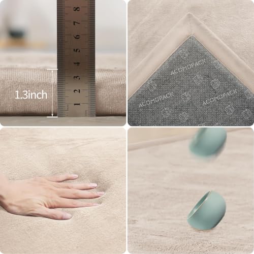 Image of ACOMOPACK 1.3 inch Thick Baby Play Mat for Floor,50x50 Elasti-Foam Playpen Mat for Kids,Infants,Toddlers, Ultra Soft Crawling Mat with Non-Slip Bottom,Tummy Time,Nursery Rug,Yoga,Tatami(Beige)