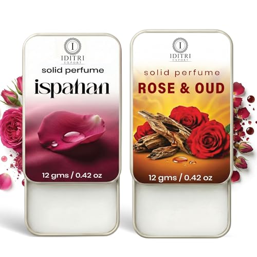 Image of Solid Perfume |Rose & Oud&Ispahan Alcohol Free Wax Perfume Balm, Long Lasting | Pocket Tin 12g, Pack Of 2| Non Greasy Smooth Glide, Travel Friendly Men And Women