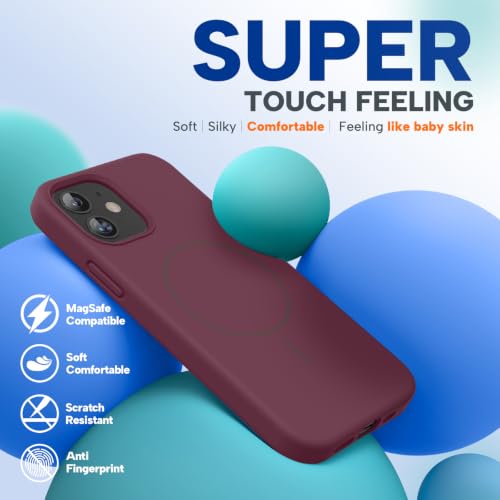 Image of miracase Magnetic for iPhone 12 Case /iPhone 12 Pro Case, [Soft Anti-Scratch Microfiber Lining], Compatible with MagSafe, Liquid Silicone Shockproof Drop Protection Phone Case for 12 /12 Pro,Wine Red