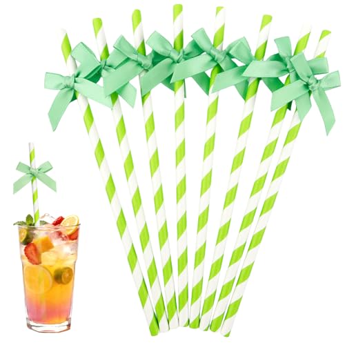 24 pitillos de papel con moño verde frutal miniatura 1