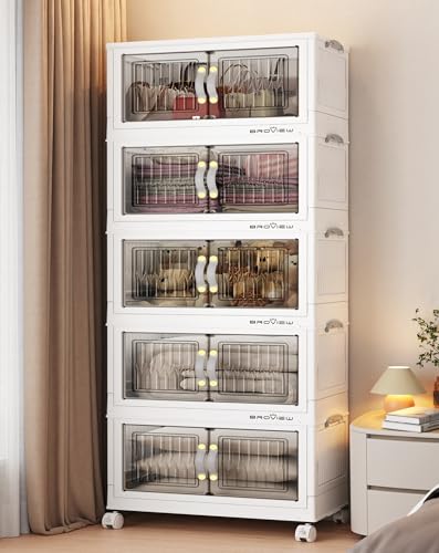 Image of BROVIEW 225Qt Stackable Storage Bins with Lid for Home Dorm, 5Pack White
