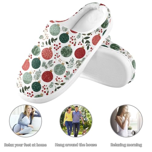 Fuzzy Memory Foam Slippers for Women/Men Leaves Fruit Christmas Balls Pattern Fluffy Winter House Shoes Indoor and Outdoor 5