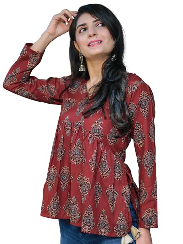 Image of Youthnic Women's Poly Rayon Printed Alia Cut Peplum Top | Top for Office | Women's Tunics | Short Kurti Women| Regular Fit