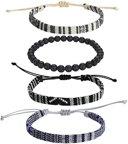 4pcs Beach Bracelet Set for Men and Women, Surfer Men Bracelet, Braided Boho Summer Bracelets Adjustable Men’s Bracelet Handmade Women Girls Bracelet String Rope Ankle Bracelets Gifts Birthday Gift