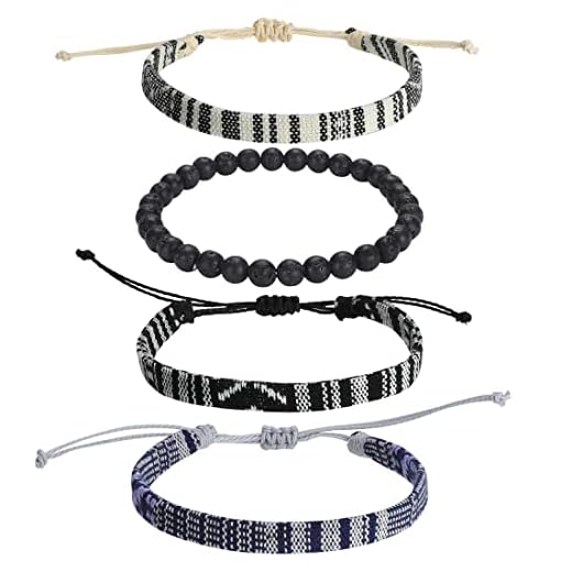 4pcs Beach Bracelet Set for Men and Women, Surfer Men Bracelet, Braided Boho Summer Bracelets Adjustable Men’s Bracelet Handmade Women Girls Bracelet String Rope Ankle Bracelets Gifts Birthday Gift