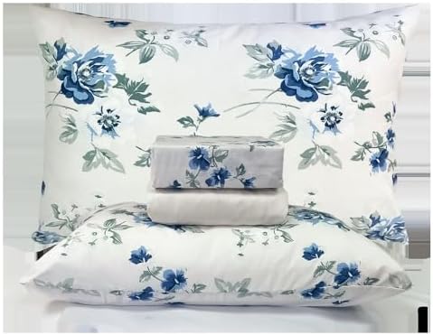 Jogo de Lençol Casal 4 Peças Estampado 200 Fios Floral (Cinza e Floral)