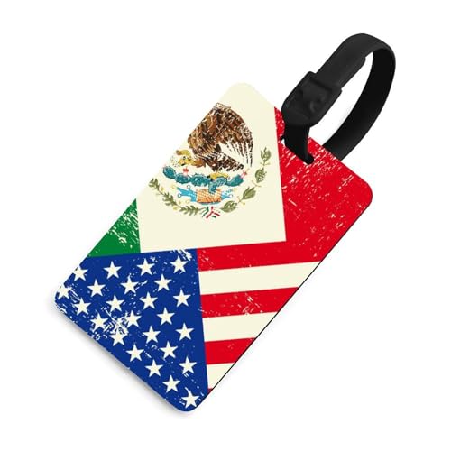 U.S.A Mexico Flag Luggage Tag Baggage ID Holder Black
