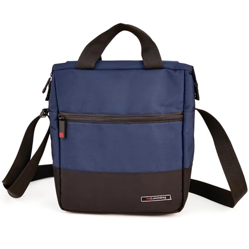 Bolsa Térmica Porta Alimentos 6,5 l - Lunch Bag Grande 24 x 11,5 x 27 cm, Bolsa Trabajo con Efecto Nevera Capacidad para 2 Taper, Nevera Portátil para Comida, Oficina, Pícnic, Camping, Azul Marino