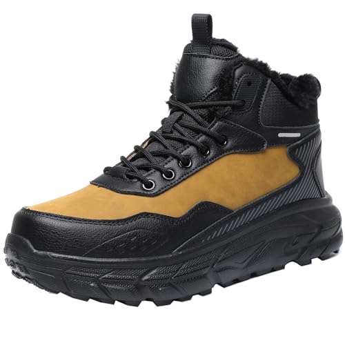 Onewus Men's Casual Comfortable Soft Sole Cozy Snow Boots for Winter, Black Brown, 9