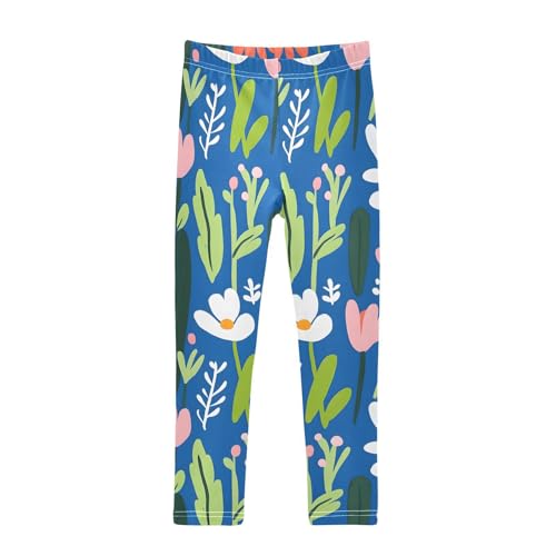 ALAZA Girls' Leggings Children's Yoga Pants Skinny Printed Dance Abstract Flowers Blue Comfortable 4T