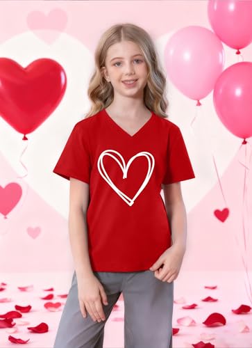 Image of LAZYCHILD Kids Valentine Shirt Girls Valentines Day Shirts Heart Graphic Long Sleeve Striped Tee Tops 5-14 Years