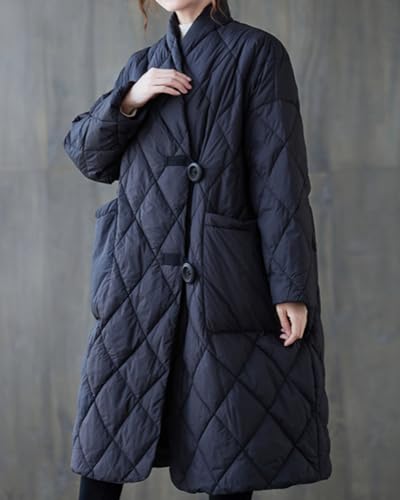 ellazhu Women's Lightweight Quilted Jacket Padded Winter Solid Button Puffer Coat GZ693