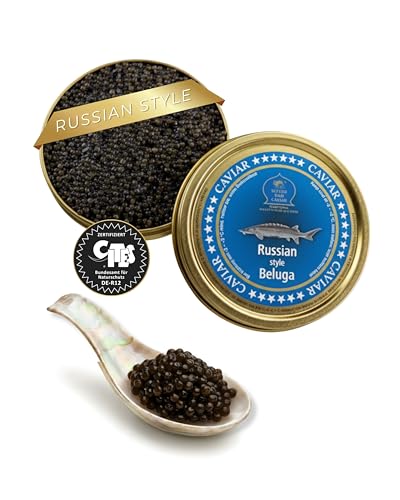 SEPEHR DAD CAVIAR Russian Style Beluga Kaviar 250 g I mittelgroßes Korn 2 93 3 mm I Beluga-Caviar aus nachhaltiger Aquakultur I mild & cremig-sahnig I exklusiver Stör Kaviar in Premiumqualität