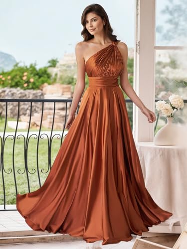 IIF One Shoulder Satin Bridesmaid Dresses with Slit A-line Prom Dress 2025 Long Wedding Guest Dress IIF1813