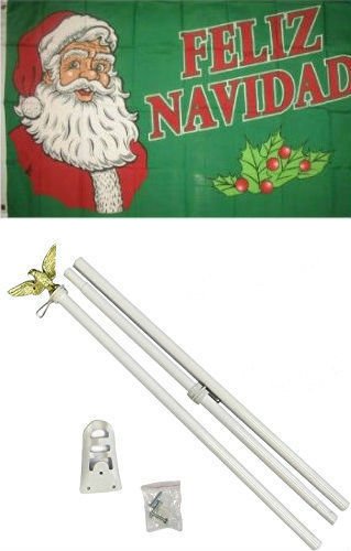 Moon Knives 3x5 Merry Christmas Feliz Navidad Flag White Pole Kit Set - Party Decorations Supplies For Parades - Prime Outside, Garden, Men Cave Decor Flag