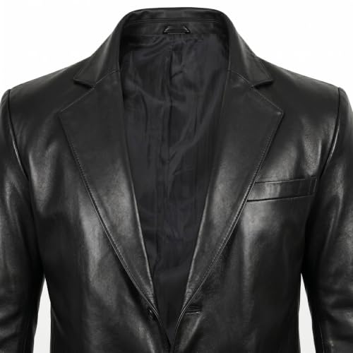 Image of fjackets Mens Leather Jacket - Real Lambskin Leather Blazer, Notched Collar Sport Coat for Men