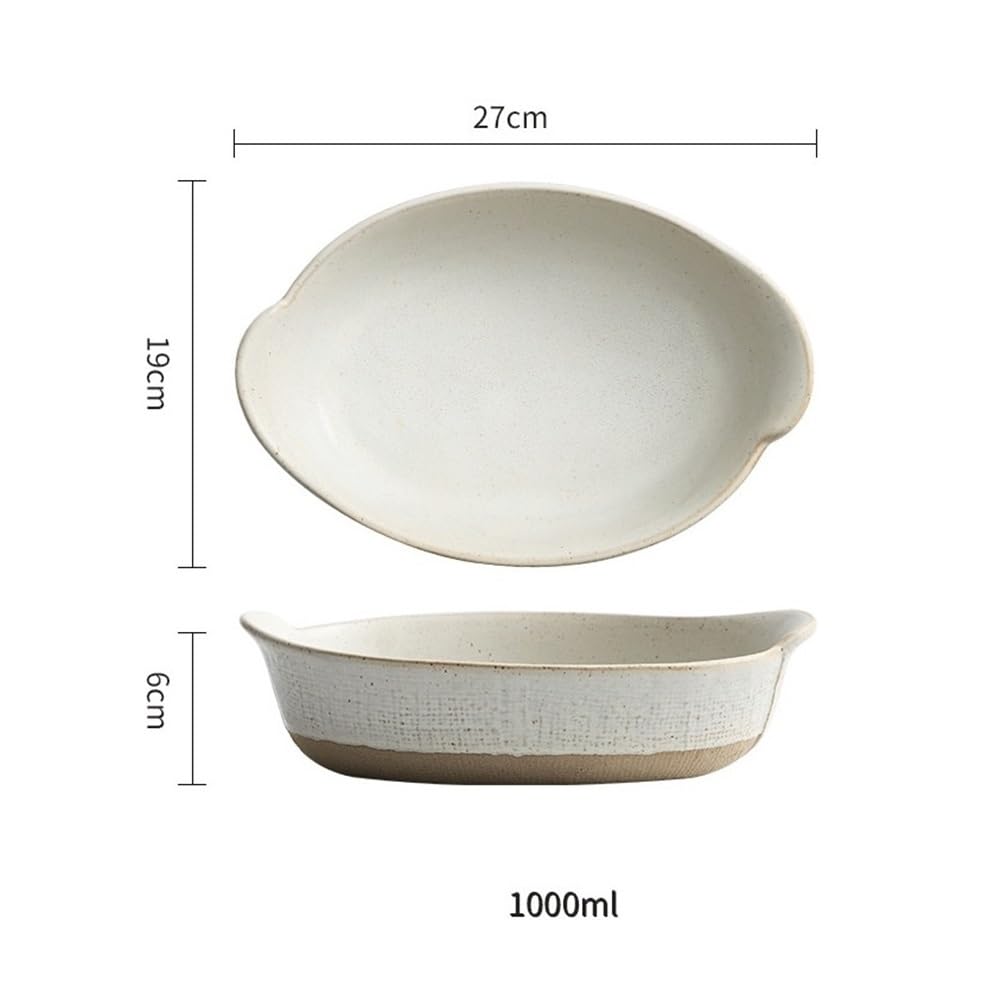 Lasagne Auflaufform 500 ml Keramik-Doppelohr-Teller mit japanischem Retro-Käse und gebackenem Reis, kreative Salatschüssel, rechteckig, grobe Keramikutensilien Auflaufformen(Bruin)