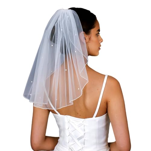 HONGMEI 1 Tier Bridal Wedding Veil Womens Short Vails with Rhinestone for Wedding Bachelorette Party First Communion
