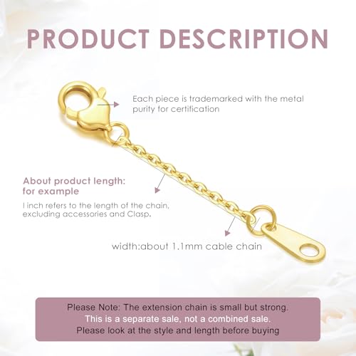 14K Gold 1"/2"/3" Necklace Bracelet Extender Chain with Different Clasp, Necklace Extender Gold 14K, Durable Removable Gold Chain Extender, Bracelet Extender 14K Gold, Gold Extension Chain for Necklace Anklet3